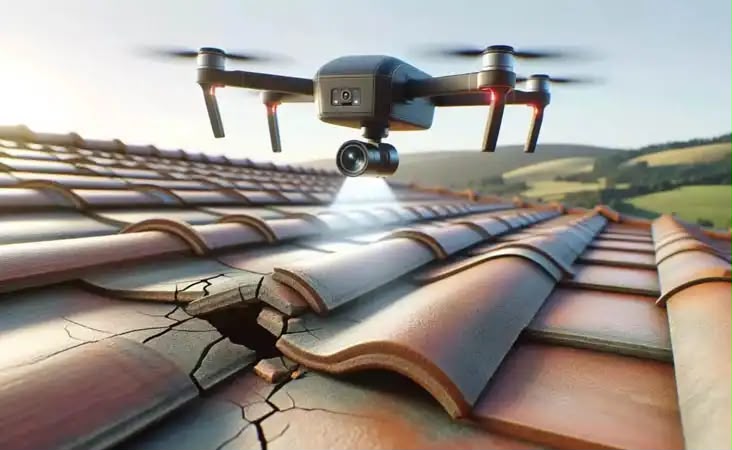 Détection d'une tuile fissurée grâce à l'inspection par drone à Massy