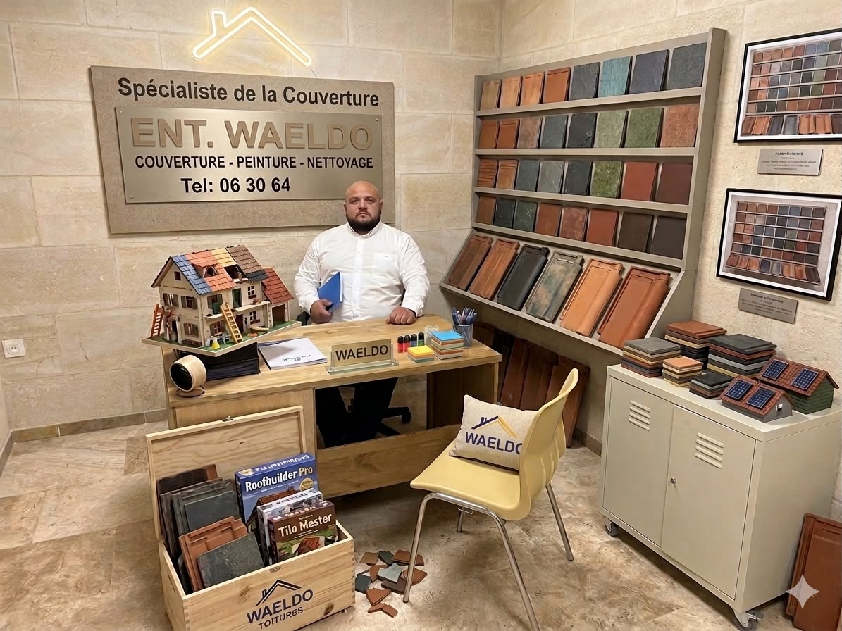 Showroom Couvreur Massy Waeldo à Massy : échantillons de tuiles et d'ardoises