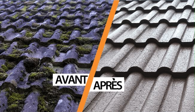 Démoussage de tuiles à Massy, avant et après traitement