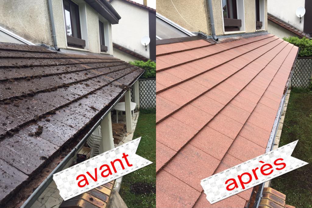 Nettoyage de toiture et gouttière à Massy, avant et après